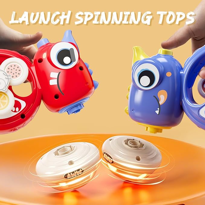 iPlay, iLearn Kids Dinosaur Flying Disc Launcher Toys, Toddler Push Go Friction Dino Cars, Indoor Outdoor Spinning Top Yard Play Set, Birthday Gift for 12-18 Months, 1 2 3-6 Years Old Boys Girls Child