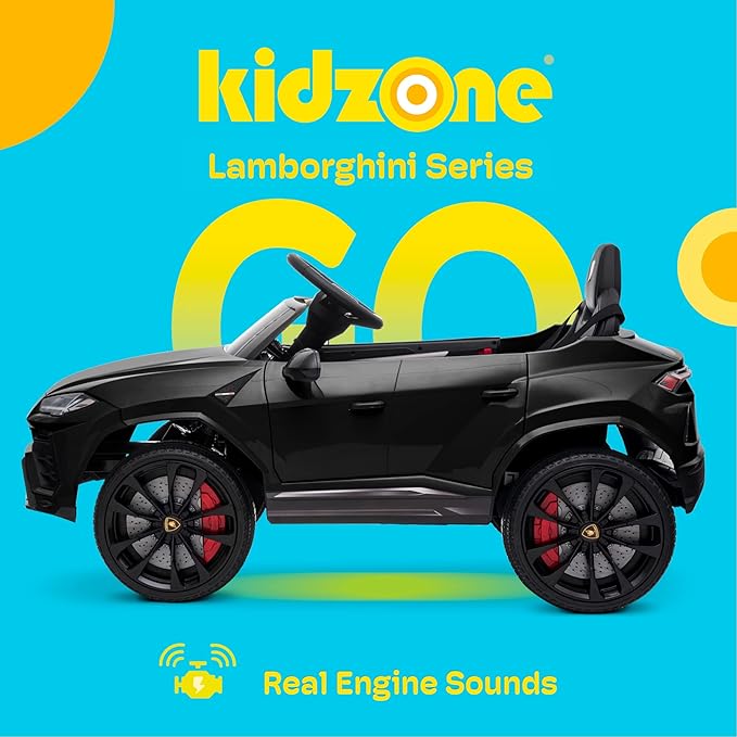 Kidzone Ride On Car 12V Lamborghini Urus Kids Electric Vehicle Toy w/Parent Remote Control, Horn, Radio, Port, AUX, Spring Suspension, Opening Door, LED Light - Black