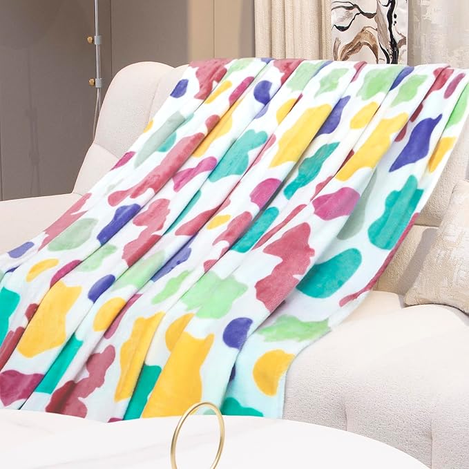 Twin Size Fleece Blanket 60x80 - Lightweight Soft Colorful Rainbow Throw for Bed, Couch & Travel,Girls Bedding Gifts