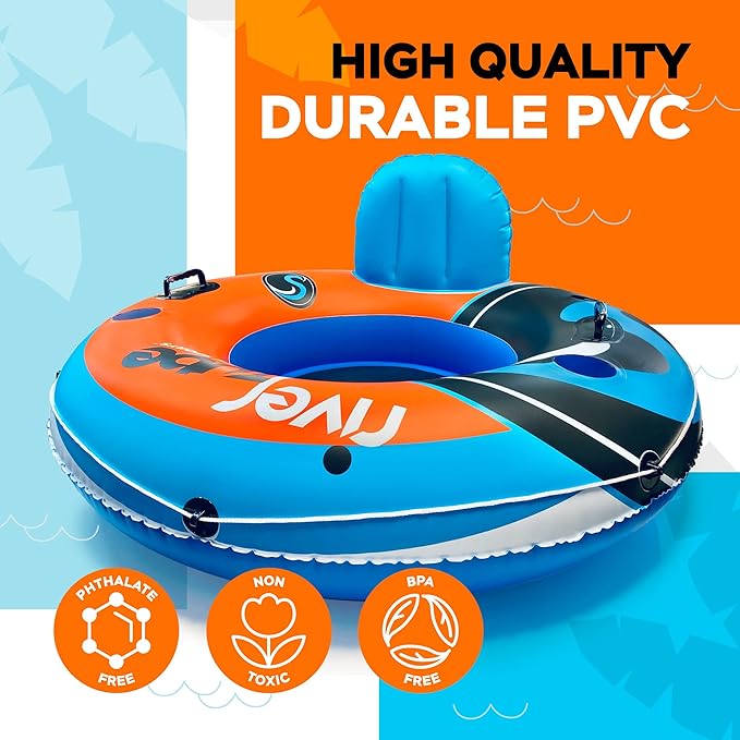 2025 New & Upgraded Sunlite Sports Heavy Duty River Tube Inflatable, Premium Water Float to Lounge Above Lake and River, Outdoor Water Raft Sport Fun, Recreational Use