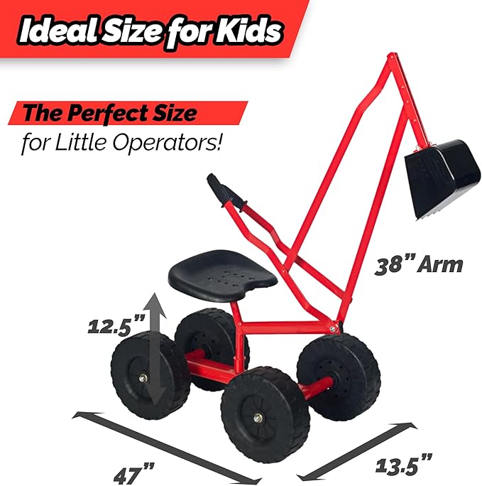 WONKAWOO Monster Wheel Sand Digger 360° Rotation Metal Crane Excavator Backhoe Ride On Toy