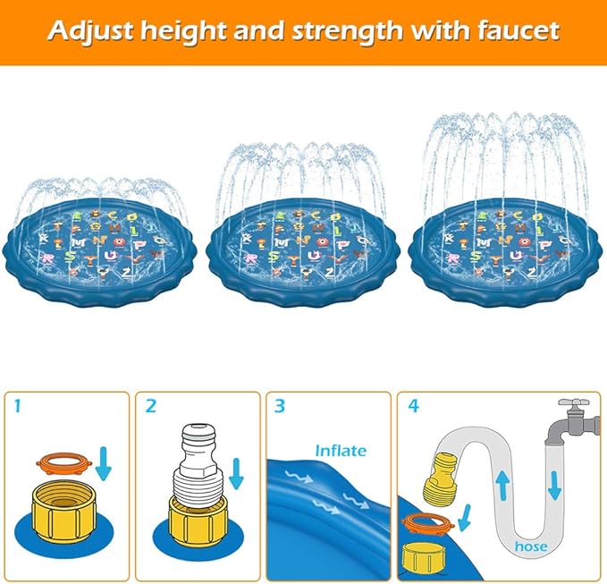 Jasonwell Splash Pad Sprinkler for Kids 60" Splash Play Mat Outdoor Water Toys Inflatable Splash Pad Baby Toddler Pool Boys Girls Children Outside Backyard Dog Sprinkler Pool for Age 1 2 3 4 5 6 7 8 9