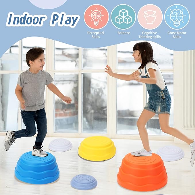 Stepping Stones for Kids, 6 Pcs Non-Slip Toddler Balance Stone Indoor & Outdoor, Sensory Stepping Stones for Toddlers 1-3, Toddler Obstacle Coordination Game Toys