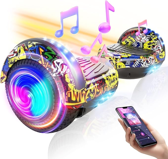 Scooter with Seat Attachment for Kids Adults, 6.5'' 8.5''Balancing Scooter with Bluetooth Speakers & Colorful LED Light with Kart