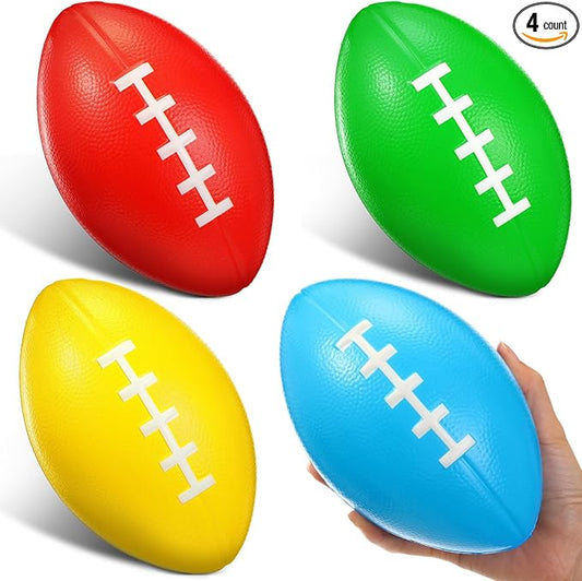 Leyndo 4 Pcs 7.25'' Kids Foam Football Mini Colorful Sports Footballs for Outdoors Practice Training Game Football School Carnival Reward Party Favors, Youth Size