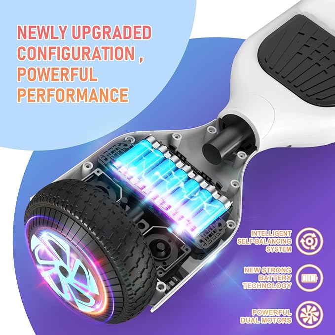 LIEAGLE Hoverboard, 6.5" Self Balancing Scooter Hover Board with Bluetooth Wheels LED Lights for Kids Adults