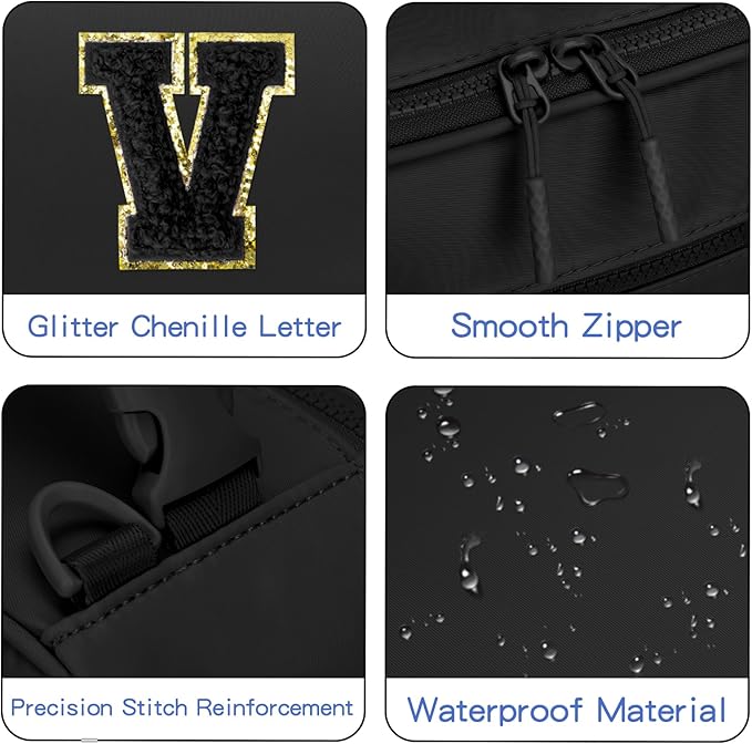 Initial Insulated Lunch Bag for Boys Kids, Back to School Gift, Reusable Leak-proof Lunch Box with Adjustable Strap for School Daycare Travel Picnic（Black，V）