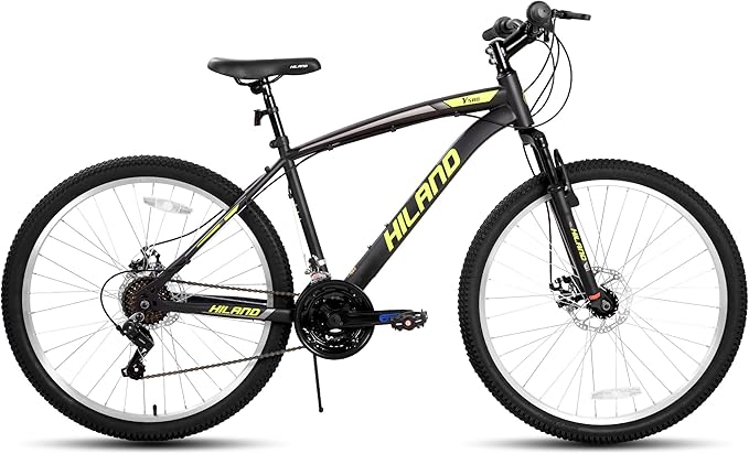 HILAND Mens and Womens Mountain Bike, 26 Inch 18 Speed Mountain Bicycle with Dual Disc Brake, Front Suspension Fork, High Carbon Steel Frame Urban Commuter Bike for Adults
