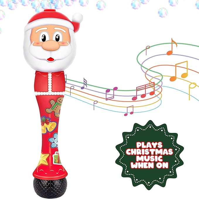 ArtCreativity Light Up Christmas Bubble Wands for Kids (2 Pack), Xmas Gifts for Grandkids, 14" Illuminating Bubble Blower with Thrilling LED & Sound, Goodie Bag Stocking Stuffers for Ages 3+