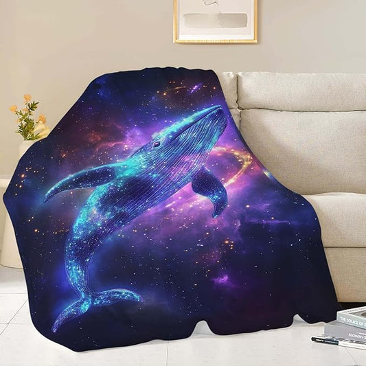Whale Throw Blanket Universe Galaxy Whale Stuff Gifts for Kids Girls Boys Adults Women Man Soft Cozy Warm Plush Fluffy Fuzzy Fleece Blanket Decor 40''X50''