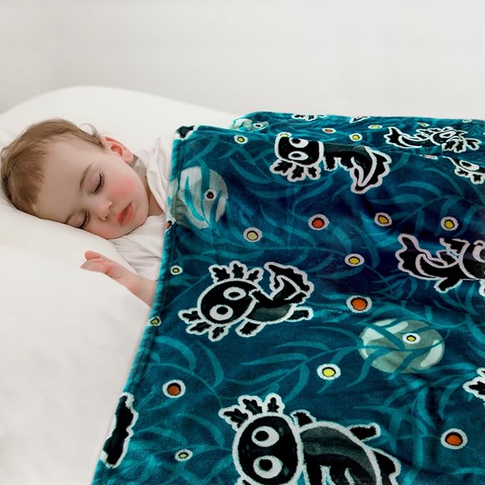 Axolotl Gifts for Kids Axolotl Blanket Glow in The Dark Blanket Cute Animal Salamander Toys Throw Blankets Soft Fleece Bedding Blankets 40"×50"