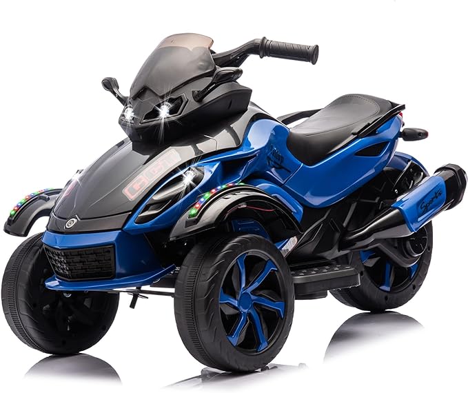 Xinyonxin 12V Kids Electric ATV, 3-Wheeler Motorcycle Ride on Toys for Toddlers w/Music, LED Lights, USB, One-Button Start, Forward/Reverse, Electric All-Terrain Car, Gift for Age 3+ (Blue)