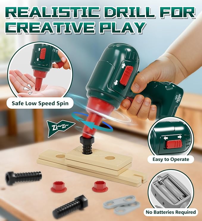 Lehoo Castle Kids Tool Set with Electric Drill & Take Apart Race Car, Construction Toys for Boys 3 4 5 Year Old, STEM Learning Toys for Ages 3+ with Storage Box, Birthday for Toddlers