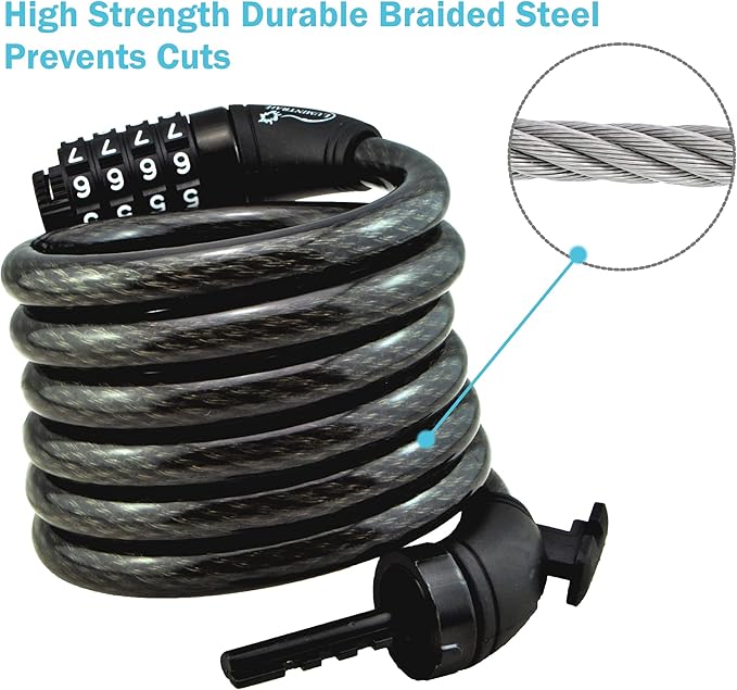 Lumintrail 6ft Heavy Duty Anti Theft Bike Lock Cable with Combinations - Bike Cable Lock with Mounting Bracket (1 Pack, Green)