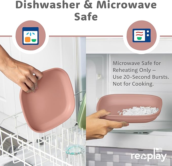 Re-Play Toddler Plates - 22 Oz. Deep-Walled Flat Kids Plates - Dishwasher & Microwave Safe - Made in USA - Set of 4-7.37" x 7.37" x 1.25" - Desert Roses