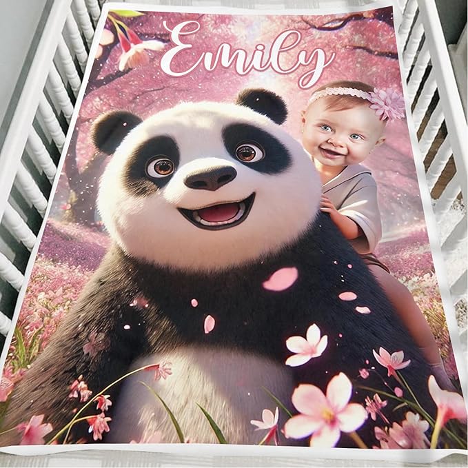 Zocoshi Personalized Panda Blanket for Girls – Custom Name & Funny Face Princess Blanket for Panda Lovers