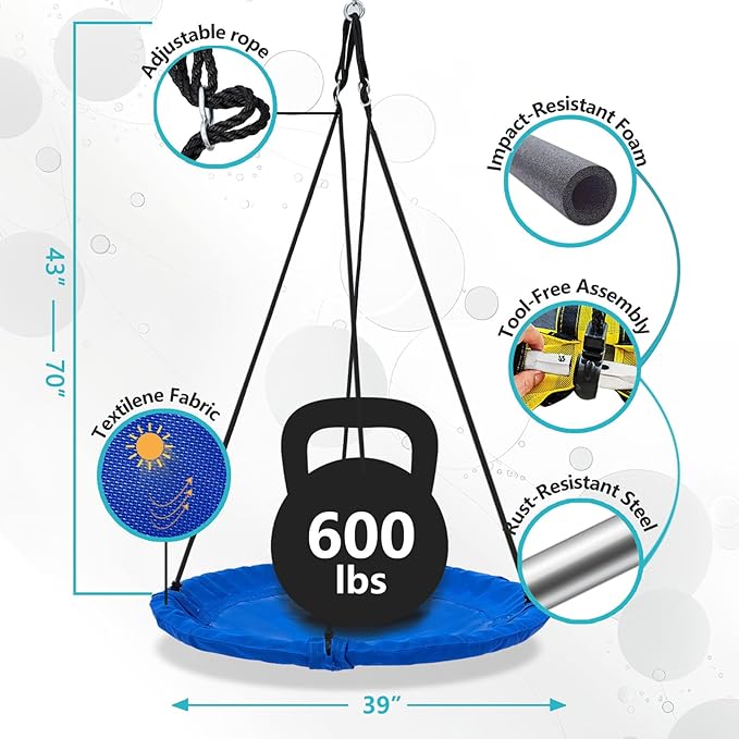 SkyBound 40inch Tree Swing Saucer Swing - 600LB Weight Capacity - Outdoor Swing with Hanging Straps - Waterproof Tree Swings for Kids - Tire Swings for Trees - Durable Flying Swing Seat for Children