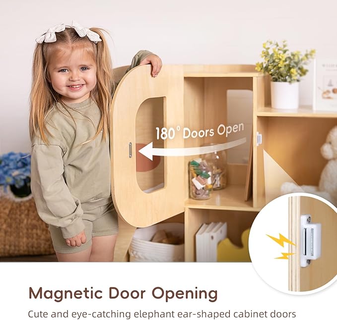 OOOK Montessori Bookshelf with Elephant Shape, 2-Shelf Toddler Bookshelf, Montessori Shelf and Toy Storage Organizer for Classroom, Kindergarten, Kids Room, Playroom and Daycare.