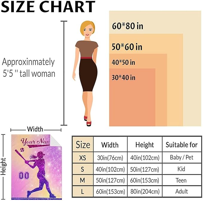 Custom Baseball Blanket Gifts for Girls, 40x50 Inches Sport Throw Blanket for Babies Kids Teens, Personalized Pink Soft Fuzzy Softball Blankets for Couch Sofa Bed