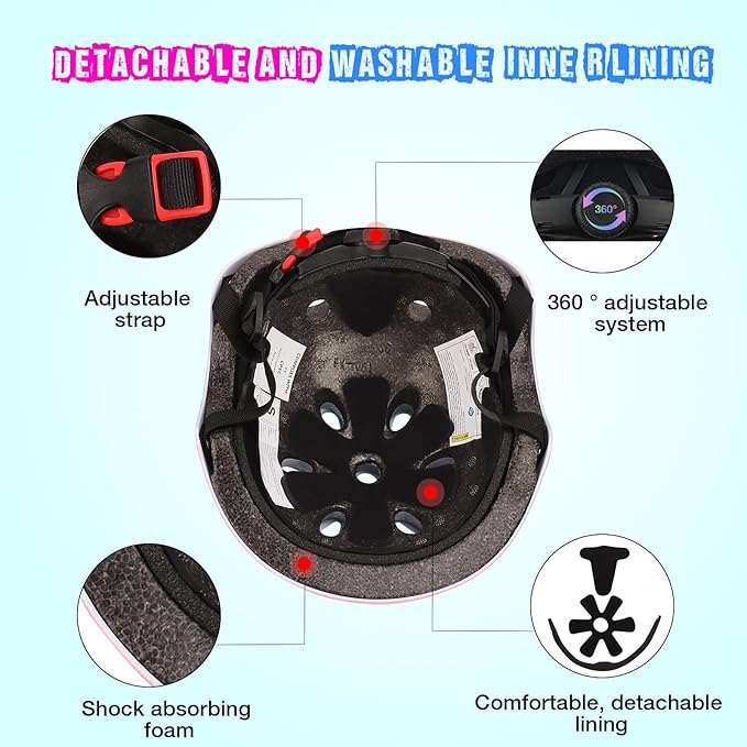 Color Gradient Adjustable Bike Helmet with Knee and Elbow Pads - Kids Toddler Boys and Girls Skateboard Helmet for Ages 3-14 | Ideal for Riding, Scooters, Inline Skating, Longboarding, Roller Skating