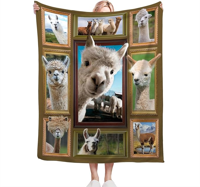 Alpaca Blanket Fleece Soft Warm Plush Llama Animal Throw Blanket Lightweight Plush Fuzzy Cozy Cute Alpaca Blankets Gift for Kids Adult Suitable for Couch Sofa Bed 50"X40"