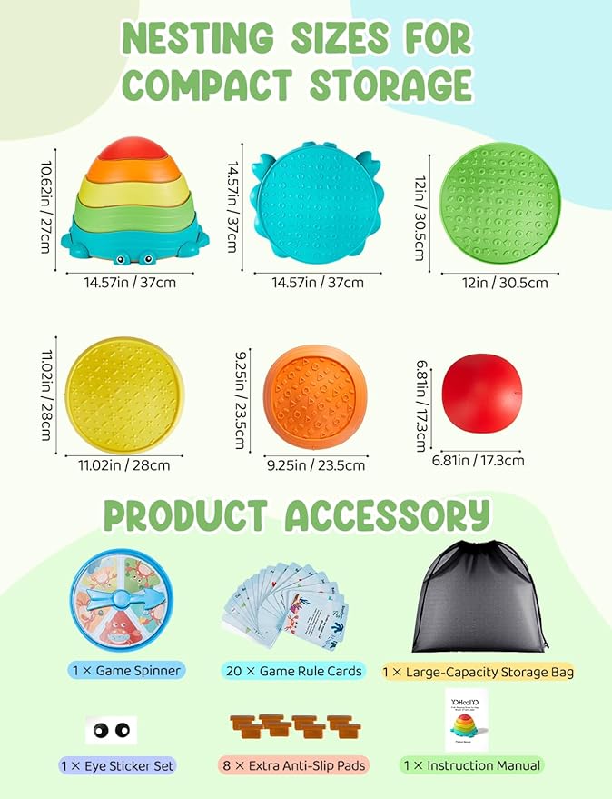 YOHOOLYO Stepping stone for kids, 5 Pack Non-Slip Child Balance Stones, Outdoor Indoor Play Toys, Rainbow Crab Design for Toddlers Kids 3-5 Gift