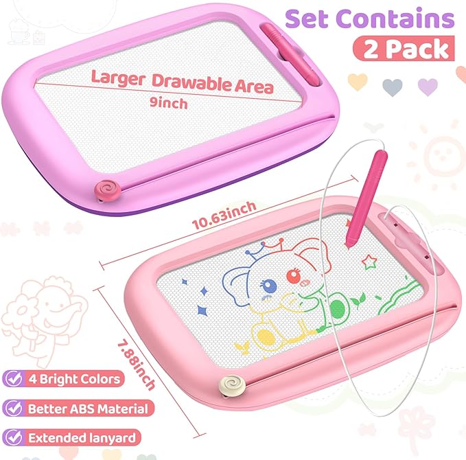 Toddler Toys for 1-3 Year Old Girls, 2 Pack Magnetic Drawing Board, Learning & Educational Magna Doodle Pad for Toddler, Christmas Birthday Gift for 1 2 3 Year Old Baby Kids