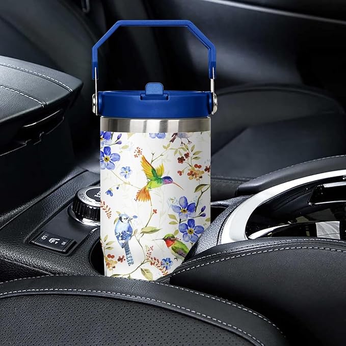 30 oz Hummingbird Flip Tumbler with Handle Lid and Straw,Hummingbird Stainless Steel Coffee Tumbler Mug Cup Watter Botter,Bird Gifts for Bird Lovers Women, Hummingbird Stuff/Accessories