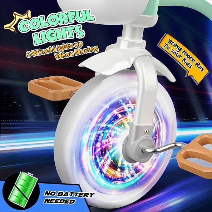 Toddler Tricycle for 1-3 3-4 Year Olds, Toddler Toys Baby Bike, Toys for Ages 2-4, 3-Level Adjustable Seat, 3 Colorful Lighting Wheels, 2 3 4 Year Old Boy Girl Birthday Gifts