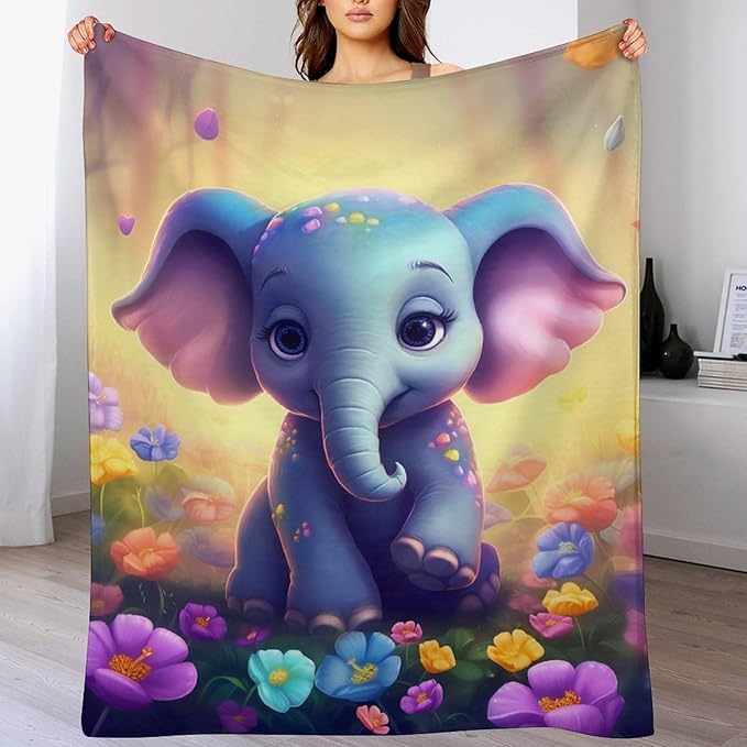 Elephant Blanket Elephant Gifts for Girls Cute Little Elephant Throw Blanket for Kids Adults Soft Warm Cozy Fleece Blanket for Couch Sofa Bed 60"x80"