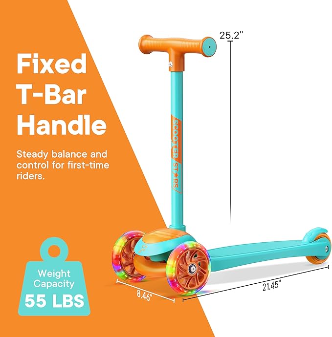 3 Wheel Scooter for Kids, Smooth Light Up LED Front Wheels, Wide Anti Slip Deck, Rear Foot Brake, Easy Lean to Steer Maneuvering, Indoor & Outdoor Ride On Toys for Ages 2 Up