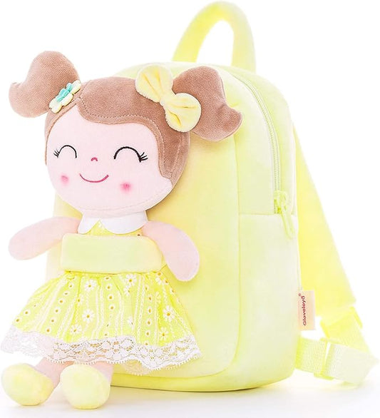 Gloveleya Back to School Gifts for Girls Kids Backpack Toddler Girls Backpacks with Soft Plush Spring Girl Doll Toys Yellow