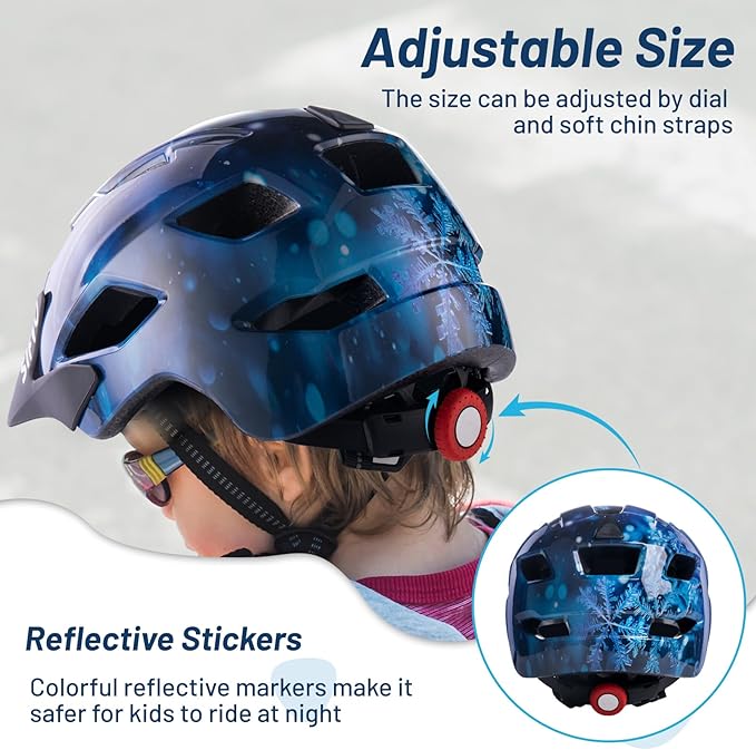 Kids Bike Helmet for Boys & Girls Ages 5-8-14,Lightweight Adjustable 50-57cm Bicycle Helmet with Visor & Reflective Strap，CPSC Certified for Cycling, Skating, Scooters
