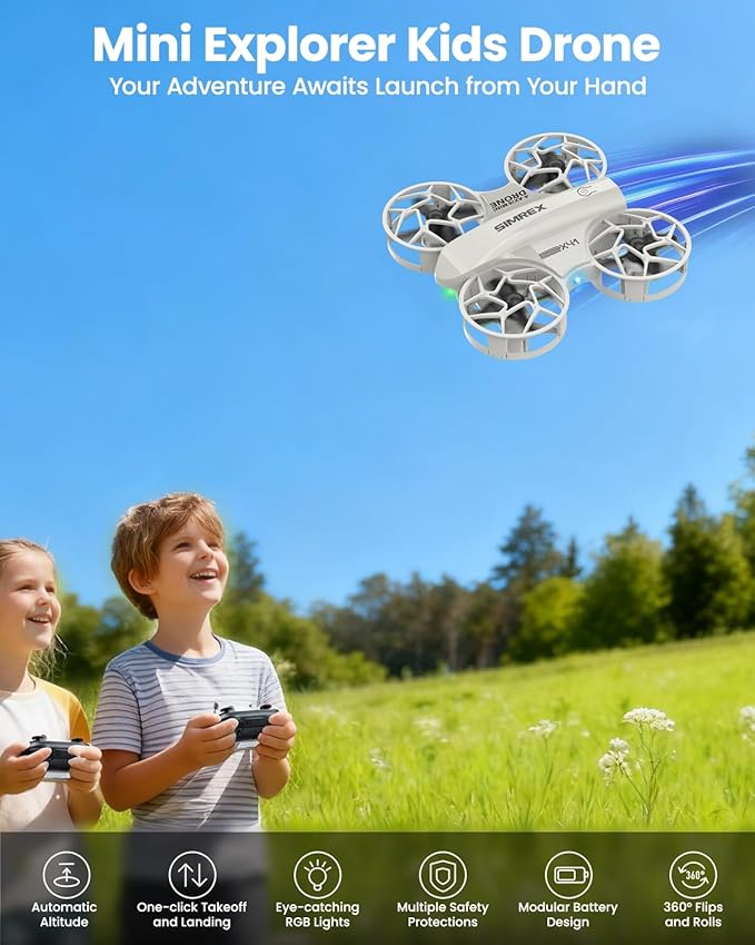 SIMREX Mini Drone for Kids & Beginners, RC Quadcopter with Altitude Hold, 3 Speed Modes, One Key Takeoff/Landing, Headless Mode, Cool LED Lights, Stunt Flip, Ideal Christmas Birthday Gift Toy(Gray)