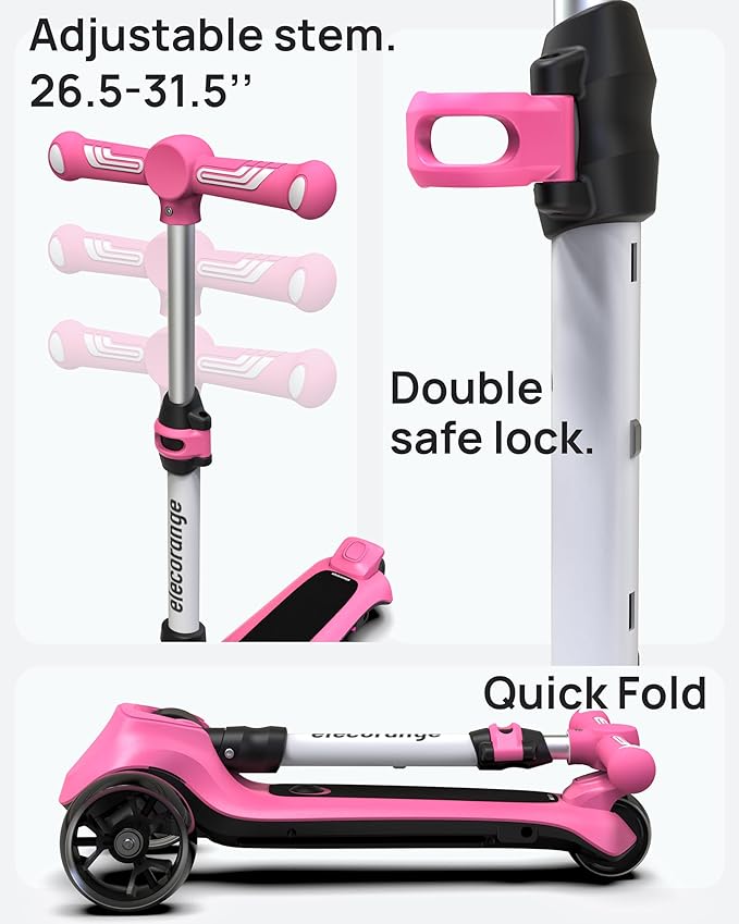 Elecorange T200/T500 Balance Electric Scooter for Kids Age 4-9, 2 Types Front Wheels, Electric Horn, Full Body Lights Up, Wide Deck, 5Mph Safe Speed, 70min Riding, Foldable Kick Scooter Boys & Girl