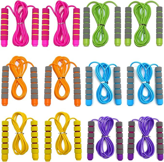 Adjustable Jump Ropes for Kids - Colorful Skipping Ropes with Soft Foam Handles - Ideal for Outdoor & Indoor Play, Fun Games Activity, Fitness, Exercise and Party Favors