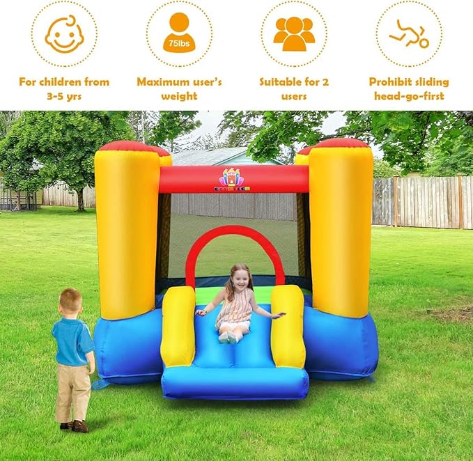 BOUNTECH Inflatable Bounce House, Bouncy House for Kids 3-6 Indoor Outdoor w/Jumping Area, Slide, GFCI 550W Blower, Portable Mini Bounce House for Toddler Boys Girls Birthday Backyard Party Gifts