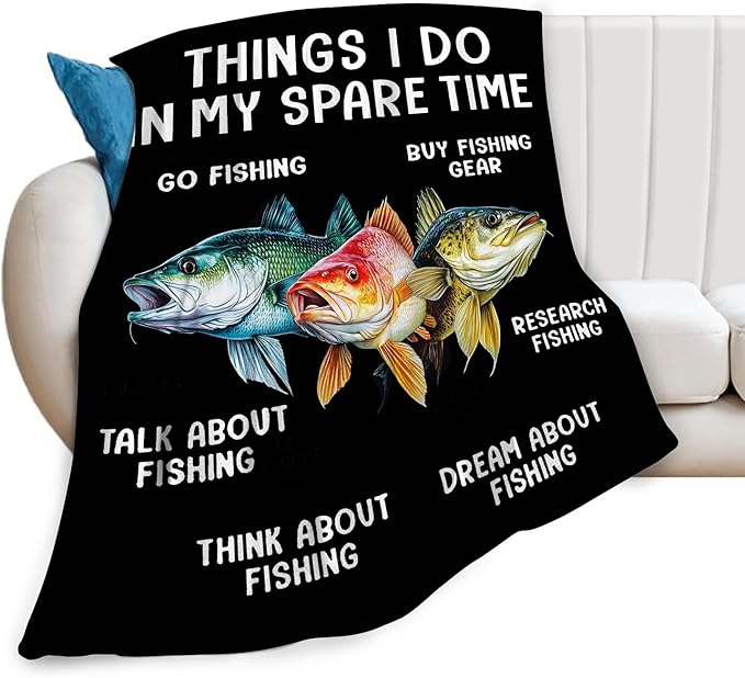 Fishing Blanket Fleece Soft Warm Plush Bass Fishing Throw Blankets Lightweight Plush Fuzzy Cozy Fish Blanket Gifts for Lovers Men Women Suitable for Couch Sofa Bed 60"X50"