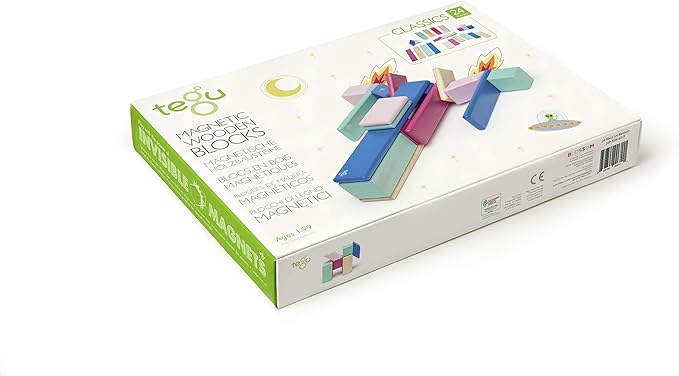 24 Piece Tegu Magnetic Wooden Block Set, Blossom, 1-99 years old