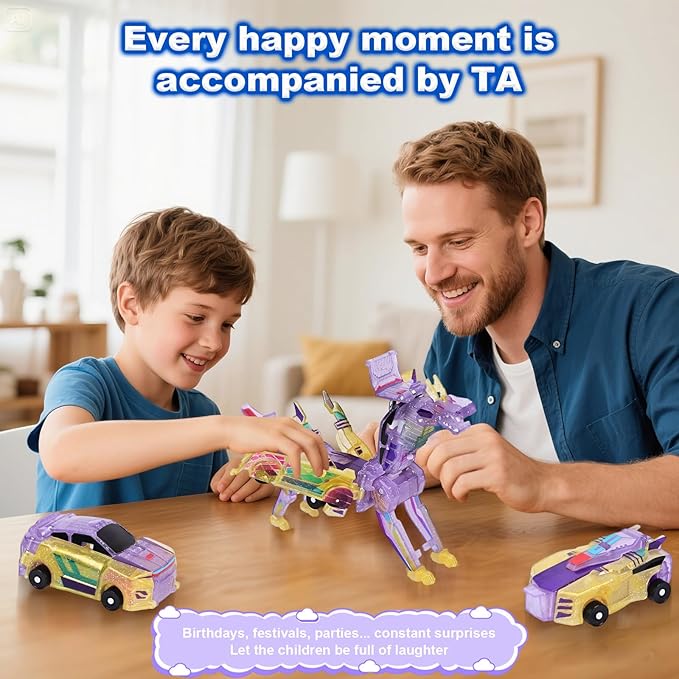 2-in-1 Collision Transformation Dinosaur Car Toy |Magnetic Cars Convertible Robot Toys|DinosaurToys for Kids 3-12 Ideal Christmas Birthday Gift for Boys and Girls (Yellow)