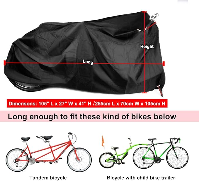 Tandem Bicycle Cover Extra Long Bike Storage Cover 2 Seater Trailer Bike Cover Waterproof Sun Protection