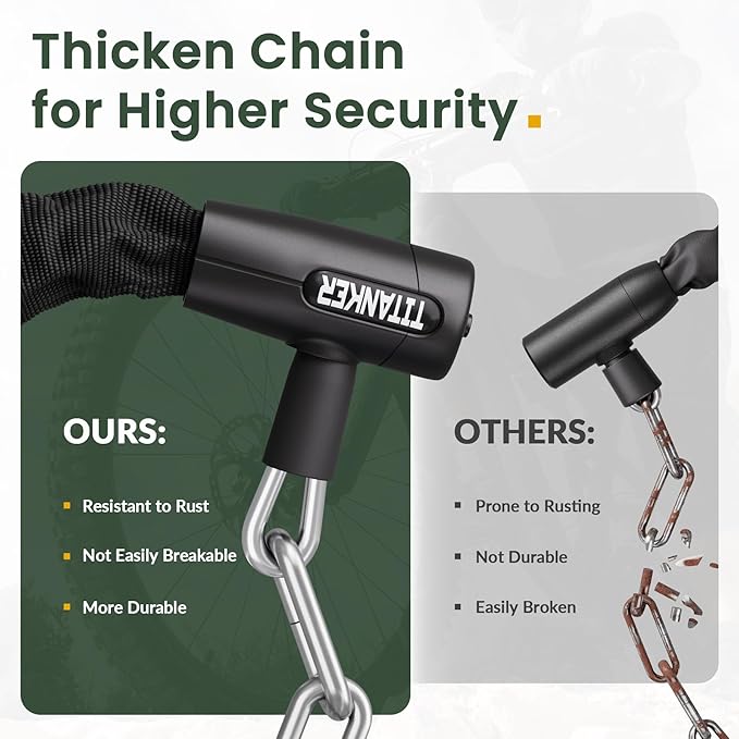 Titanker Bike Chain Lock with Keys, 3.3 Feet Security Heavy Duty Anti-Theft Bicycle Chain Locks for Bike, Motorcycle, Bicycle, Door, Gate, Fence, Grill (6mm, 8mm, 10mm Thick Chain)