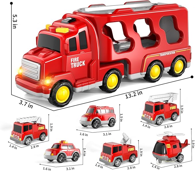 Bennol Toddler Car Toys for 1 2 3 4 5 6 Years Old Boys, 7 in 1 Fire Car Trucks Playset with Play Mat & Accesoories, Birthday Gifts for Toddlers Kids Boys Girls Age 1-3 3-5
