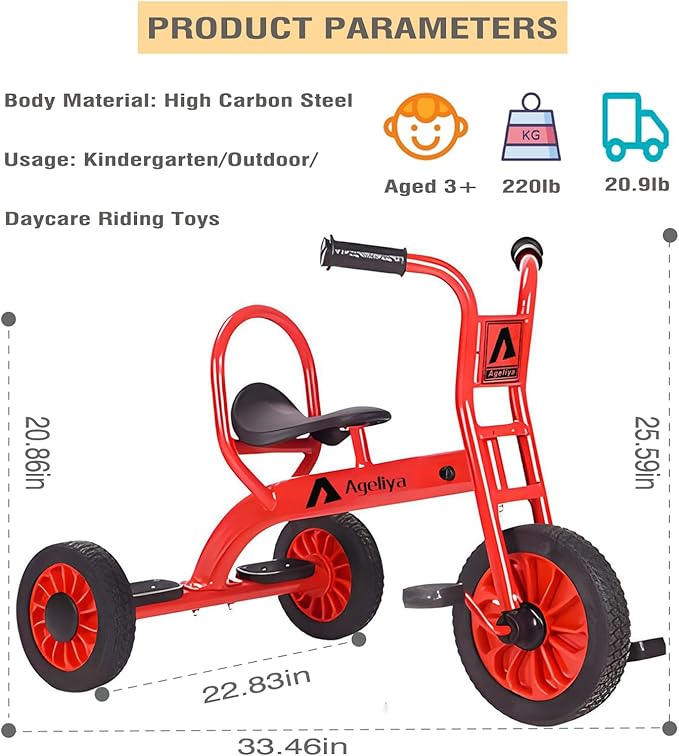 Preschool Kids Tricycles for 5-7 Year olds, Durable Pedal Trike for Boy Girl, Sturdy Metal Frame, Solid Rubber Tires, Ideal Daycare Kindergarten Joyride & Elementary Outdoor Playground Equipment