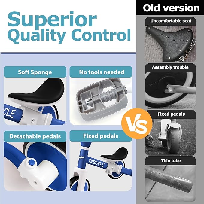 Tricycle for Toddlers 3 Year Olds, Toddler Balance Bike for Boys Girls 2-4, Toddler Tricycle with Light & Music Front, Kids Bicycle with Removable Pedal, Birthday Gifts for 2 3 4 5 Year