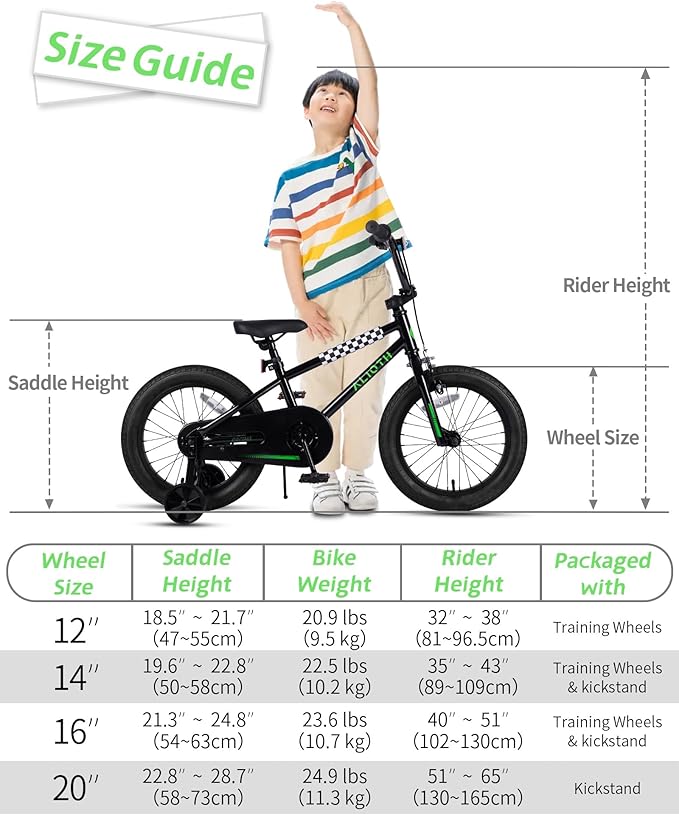 12 14 16 20 Inch Kids Bike BMX Style Bicycle with Training Wheels for 2-14 Years Old Toddlers Boys Girls Coaster Brake Multiple Colors