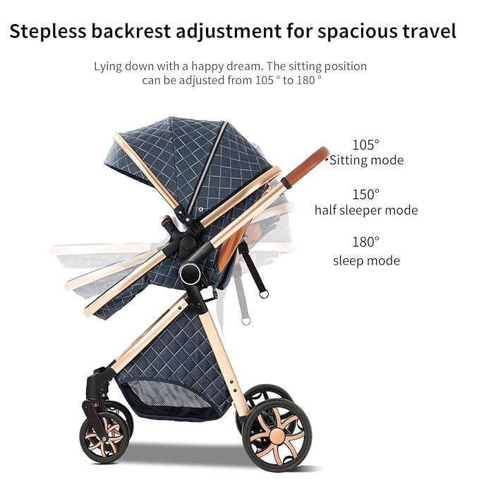 2 in 1 Baby Stroller with Bassinet Mode, Reversible Infant Pram, One-Click Folding, Newborn Travel Stroller, Convertible Toddler Standard Pram Carriage (X2US-Khaki)