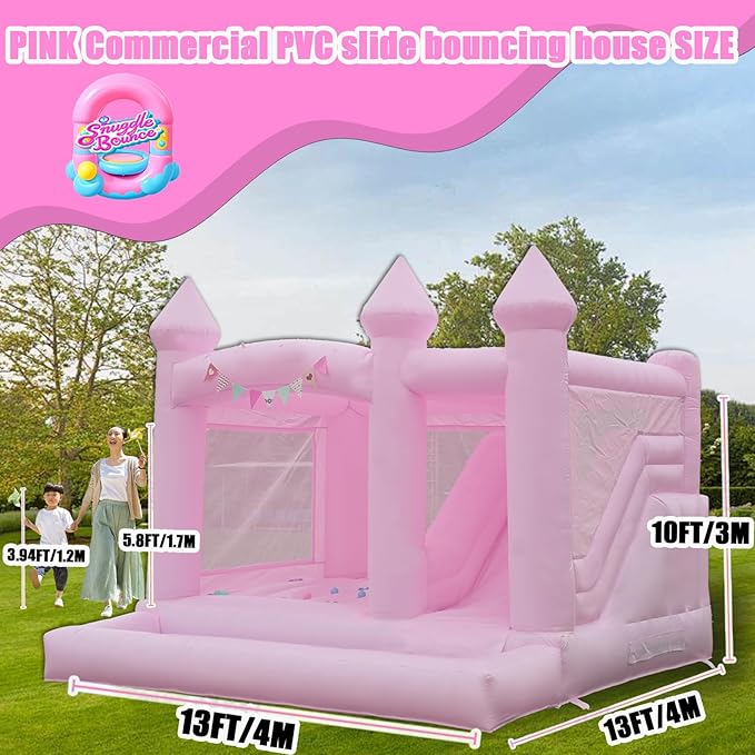 13FTx13FT Large Pink Inflatable Bounce House 100% PVC Bounce House for Big Kids Pink Jumper Bouncy Castle Kids and Adult Wedding Decorations for Outdoor Birthday Party（Including 1500W Blower）