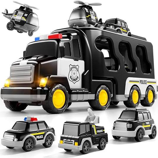 Bennol Toddler 5 in 1 Police Truck Toys for 1 2 3 4 5 Year Old Boys, Police Rescue Vehicles Car Trucks Bus Helicopter for Kids Ages 1-3 3-5, Car Toys for 1 2 3 4 5 Year Old Boys Girls Birthday Gifts