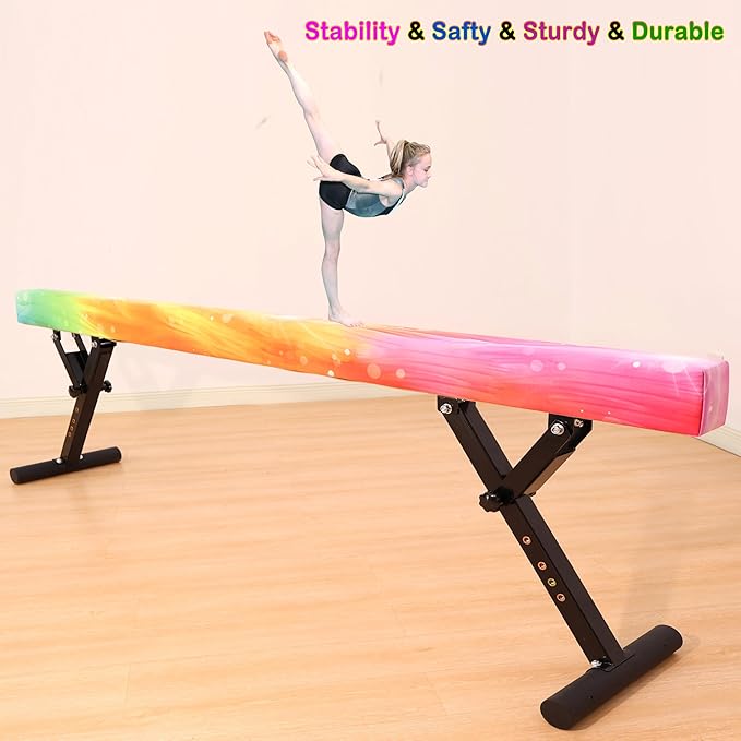 Adjustable Balance Beam 8 ft Gymnastic Beam Adjustable Height for Kids and Teenage of All Gymnastic Levels, Gymnastic Training Beam Gymnastic Equipment for Athlete Home and Gym Club Use